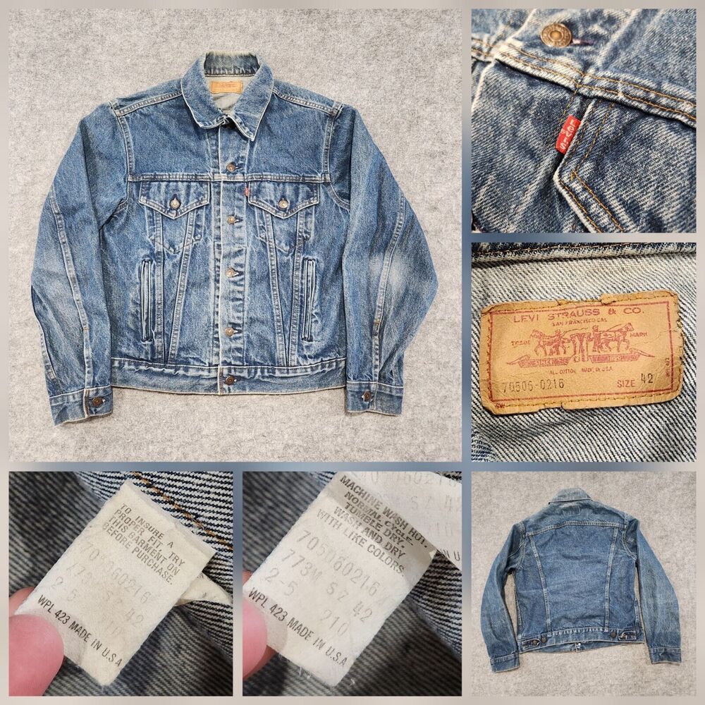 VTG 70s 80s Levis 70506-0216 Mens 42 USA‎ Made Blue Denim Trucker Jean Jacket